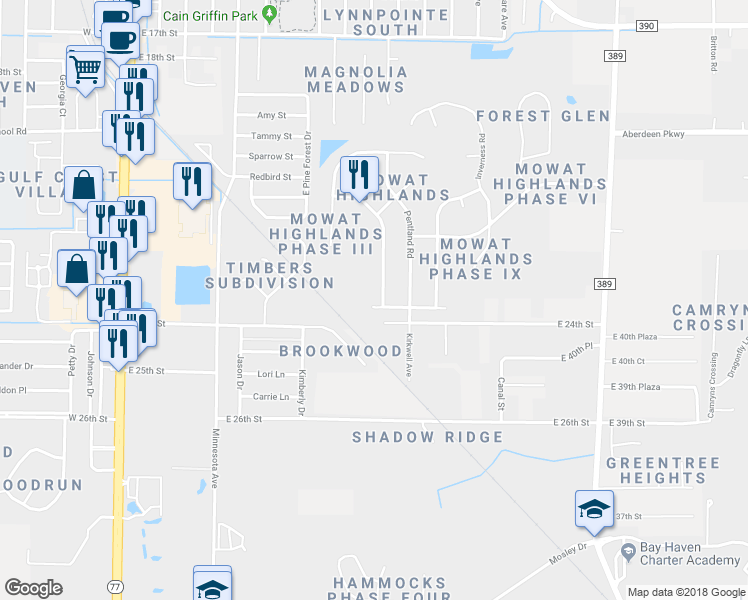 map of restaurants, bars, coffee shops, grocery stores, and more near 2306 Andrews Road in Lynn Haven