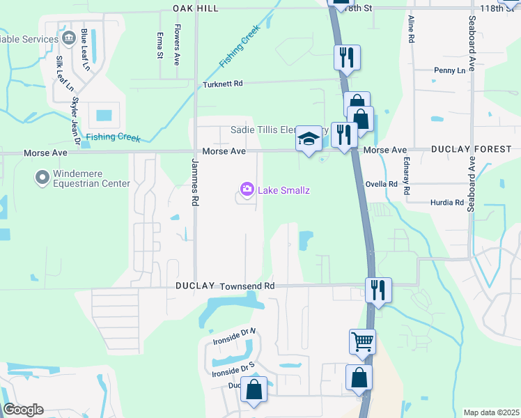 map of restaurants, bars, coffee shops, grocery stores, and more near 6929 Morse Oaks Drive in Jacksonville