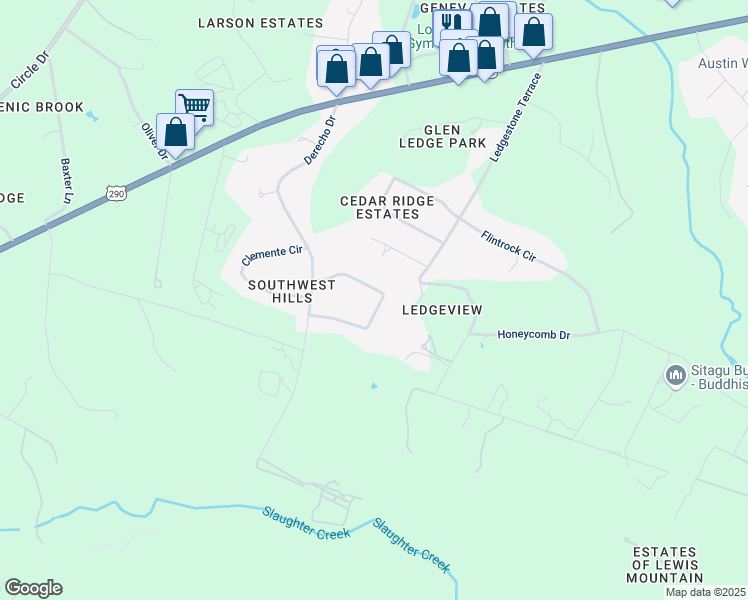 map of restaurants, bars, coffee shops, grocery stores, and more near 9808 Derecho Bend in Austin