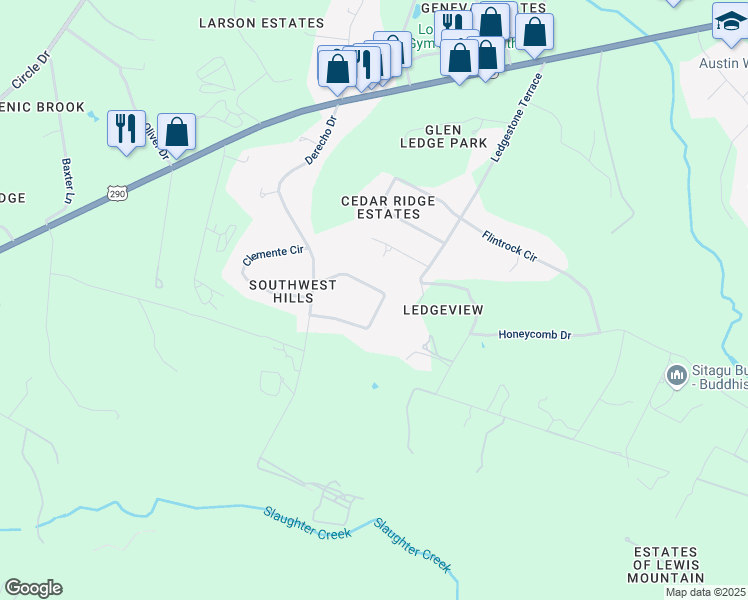 map of restaurants, bars, coffee shops, grocery stores, and more near 9808 Derecho Bend in Austin