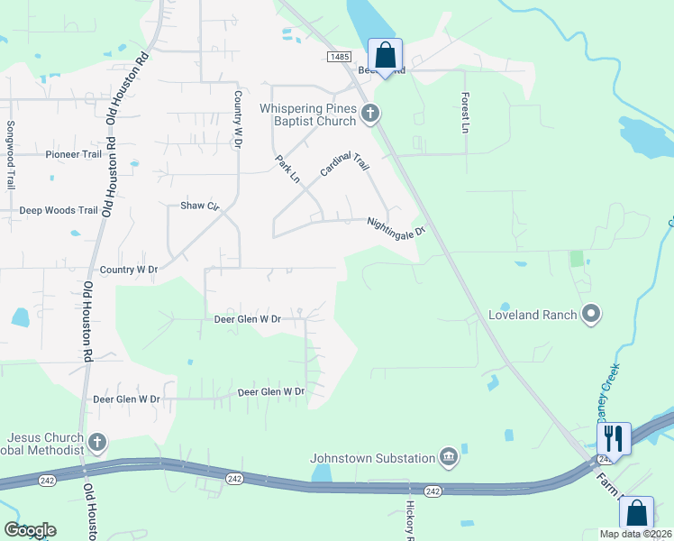 map of restaurants, bars, coffee shops, grocery stores, and more near 18198 William Lane in Conroe
