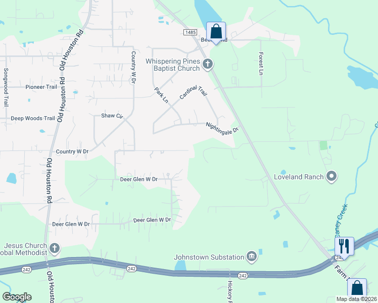 map of restaurants, bars, coffee shops, grocery stores, and more near 18198 William Lane in Conroe