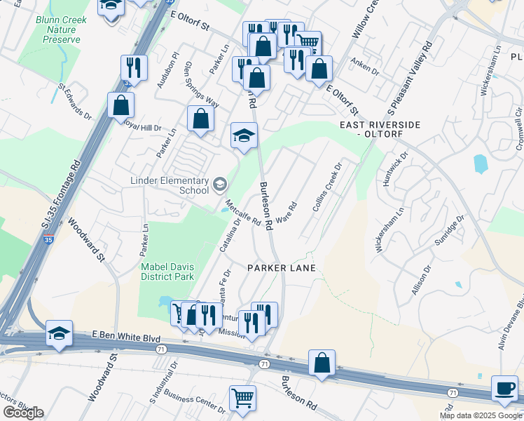 map of restaurants, bars, coffee shops, grocery stores, and more near 2901 Catalina Drive in Austin