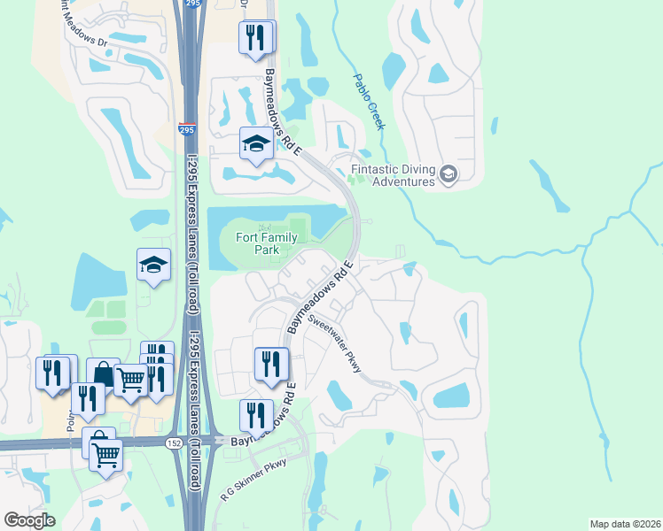 map of restaurants, bars, coffee shops, grocery stores, and more near 8123 Summer Gate Court in Jacksonville