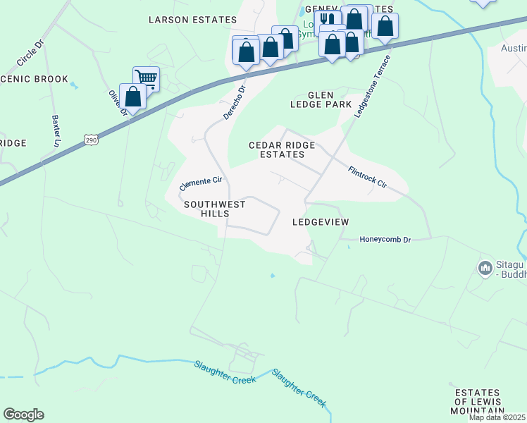 map of restaurants, bars, coffee shops, grocery stores, and more near 9808 Derecho Bend in Austin