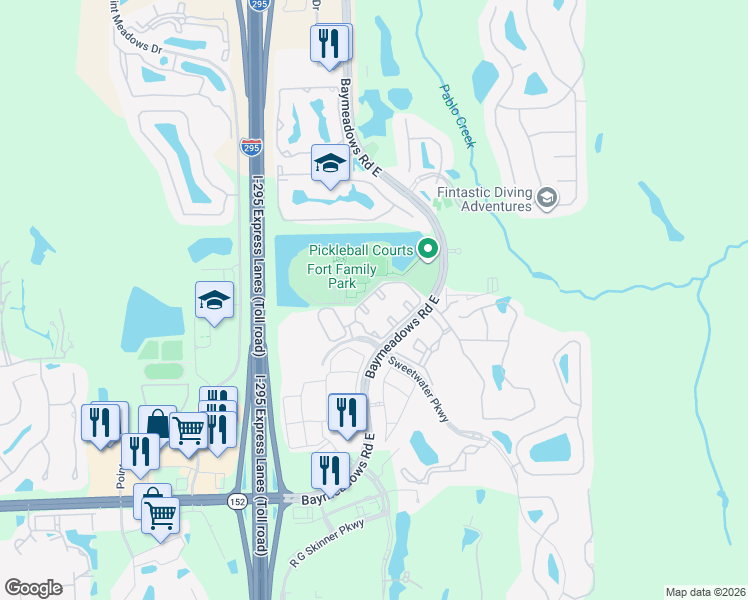 map of restaurants, bars, coffee shops, grocery stores, and more near 8091 Summer Cove Court in Jacksonville
