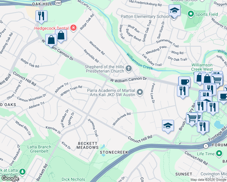 map of restaurants, bars, coffee shops, grocery stores, and more near 7010 Wheeler Branch Trail in Austin