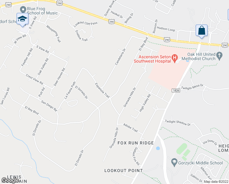 map of restaurants, bars, coffee shops, grocery stores, and more near 8902 El Rey Boulevard in Austin