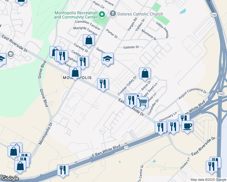 map of restaurants, bars, coffee shops, grocery stores, and more near 6900 Idea Road in Austin