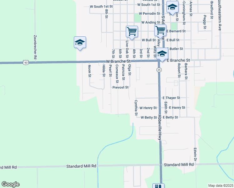 map of restaurants, bars, coffee shops, grocery stores, and more near 1014 Theo Drive in Rayne