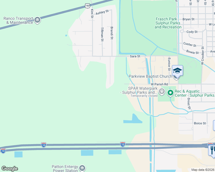 map of restaurants, bars, coffee shops, grocery stores, and more near 1660 Daigle Road in Sulphur