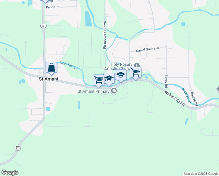 map of restaurants, bars, coffee shops, grocery stores, and more near 44317 Louisiana 429 in Saint Amant