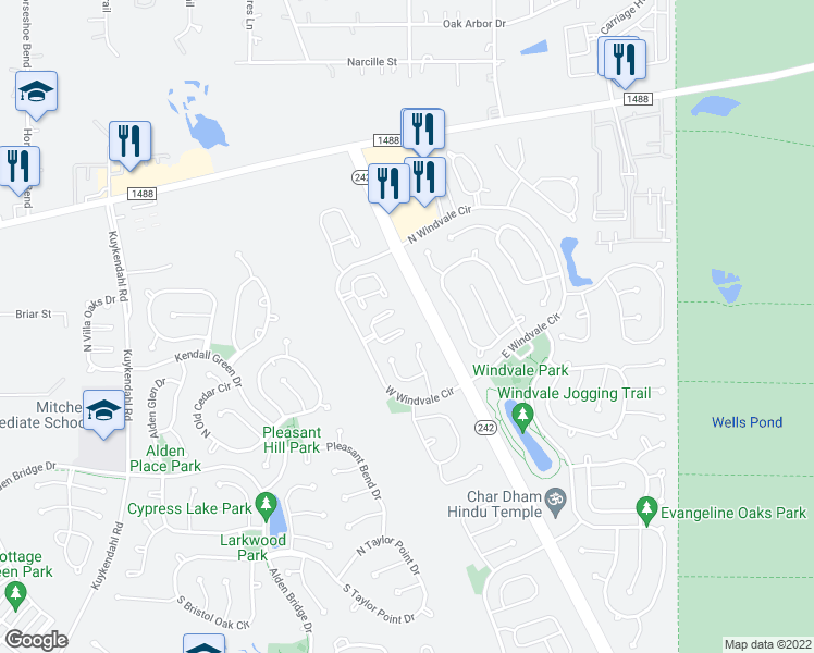 map of restaurants, bars, coffee shops, grocery stores, and more near 75 Musgrove Place in Spring