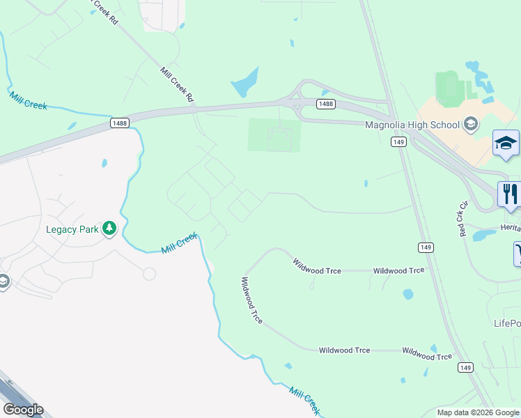 map of restaurants, bars, coffee shops, grocery stores, and more near 15319 Wildwood Trce in Magnolia