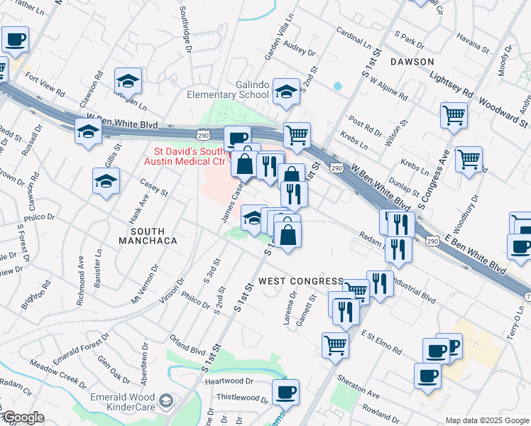 map of restaurants, bars, coffee shops, grocery stores, and more near 703 Clifford Dr in Austin
