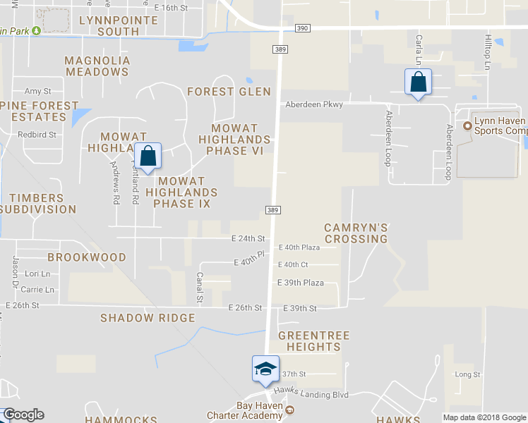 map of restaurants, bars, coffee shops, grocery stores, and more near 4131 County Road 389 in Panama City