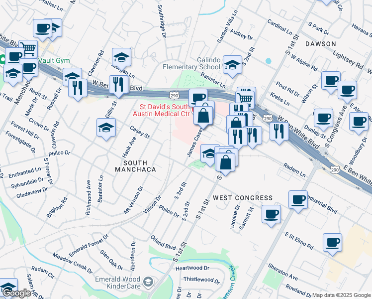 map of restaurants, bars, coffee shops, grocery stores, and more near in Austin