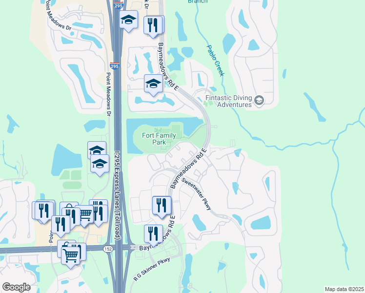map of restaurants, bars, coffee shops, grocery stores, and more near 8089 Summer Cove Court in Jacksonville