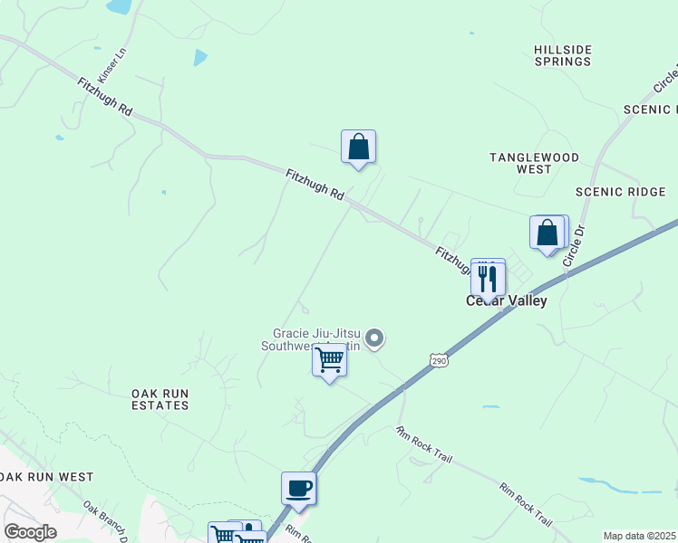 map of restaurants, bars, coffee shops, grocery stores, and more near 11097 Fitzhugh Road in Austin
