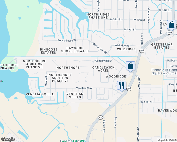 map of restaurants, bars, coffee shops, grocery stores, and more near 602 Mallory Drive in Panama City