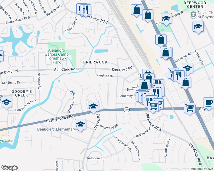 map of restaurants, bars, coffee shops, grocery stores, and more near 8612 Natures Hollow Way in Jacksonville