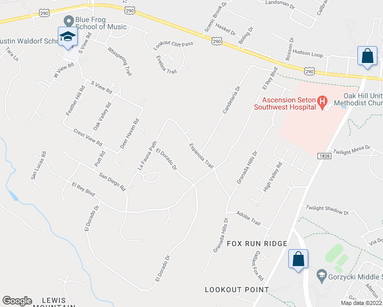 map of restaurants, bars, coffee shops, grocery stores, and more near 8101 Espanola Trail in Austin