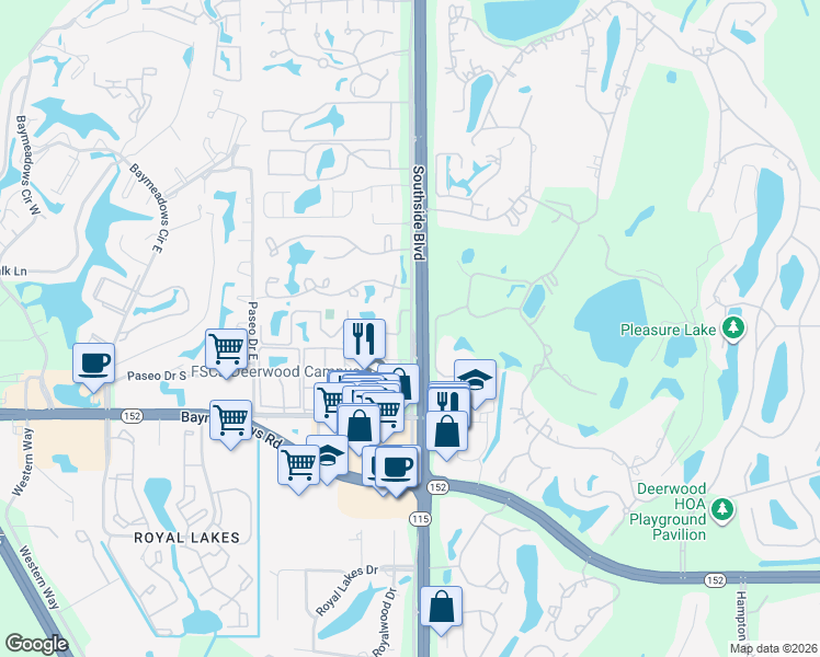 map of restaurants, bars, coffee shops, grocery stores, and more near in Jacksonville