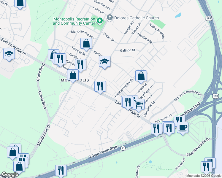 map of restaurants, bars, coffee shops, grocery stores, and more near 6900 Idea Road in Austin