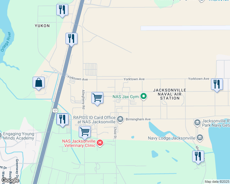 map of restaurants, bars, coffee shops, grocery stores, and more near 2084 Child Street in Jacksonville