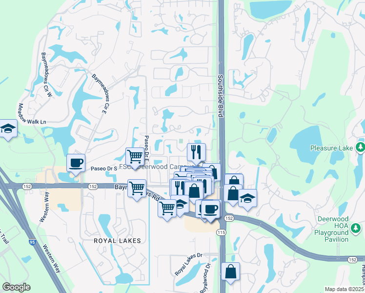 map of restaurants, bars, coffee shops, grocery stores, and more near 8024 Southside Boulevard in Jacksonville