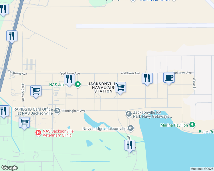 map of restaurants, bars, coffee shops, grocery stores, and more near in Jacksonville