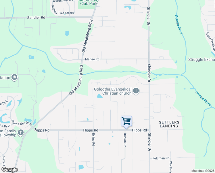 map of restaurants, bars, coffee shops, grocery stores, and more near 6910 Kimberly Heights Lane in Jacksonville