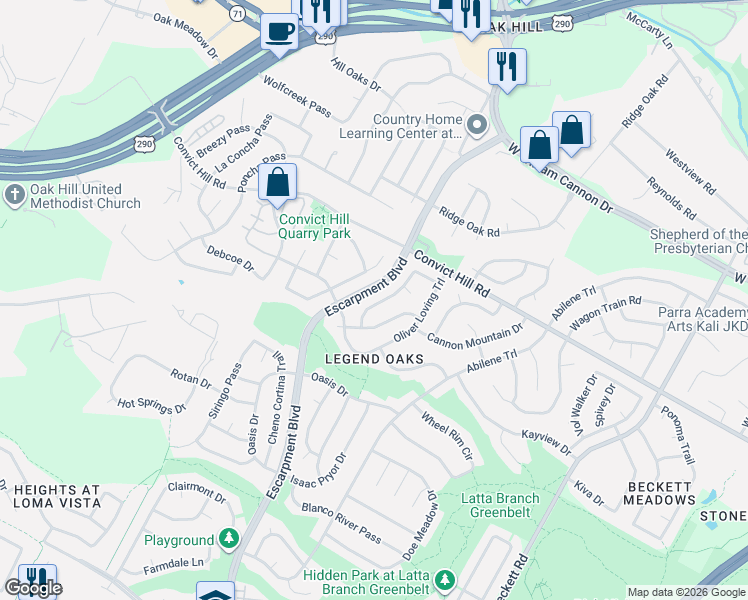 map of restaurants, bars, coffee shops, grocery stores, and more near 7606 Mifflin Kenedy Terrace in Austin