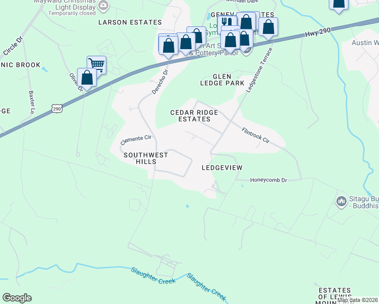 map of restaurants, bars, coffee shops, grocery stores, and more near 9808 Derecho Bend in Austin