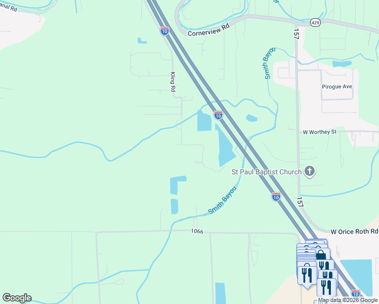 map of restaurants, bars, coffee shops, grocery stores, and more near 10497 Shadow Lake Drive in Geismar