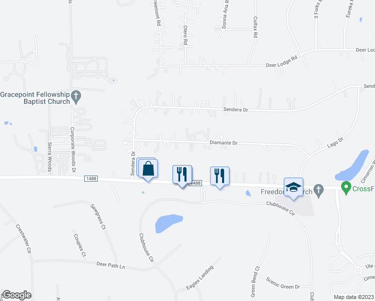 map of restaurants, bars, coffee shops, grocery stores, and more near 9319 Diamante Drive in Magnolia