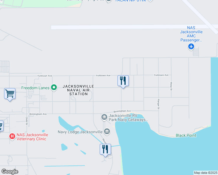 map of restaurants, bars, coffee shops, grocery stores, and more near Saratoga Avenue in Jacksonville