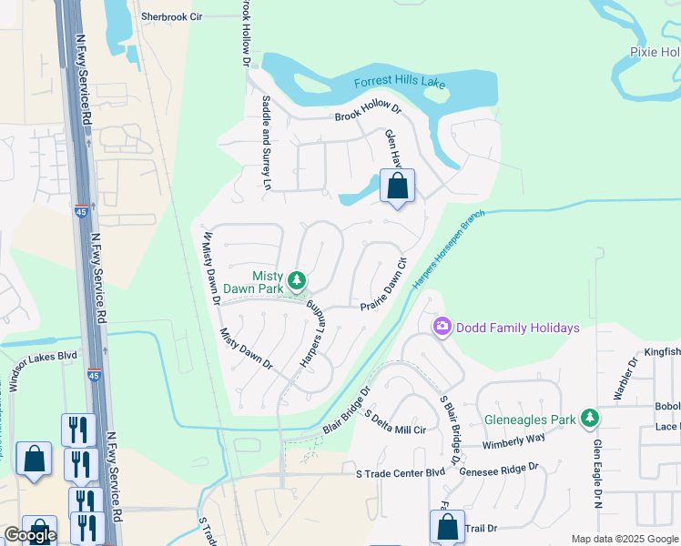 map of restaurants, bars, coffee shops, grocery stores, and more near 23 Drifting Shadows Circle in Conroe