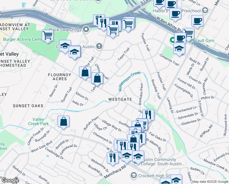 map of restaurants, bars, coffee shops, grocery stores, and more near 2414 Jones Road in Austin