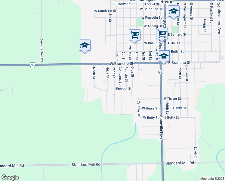 map of restaurants, bars, coffee shops, grocery stores, and more near 1014 Theo Drive in Rayne