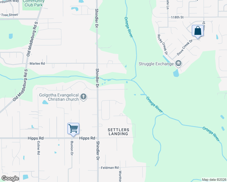 map of restaurants, bars, coffee shops, grocery stores, and more near 8724 Kaye Lane in Jacksonville