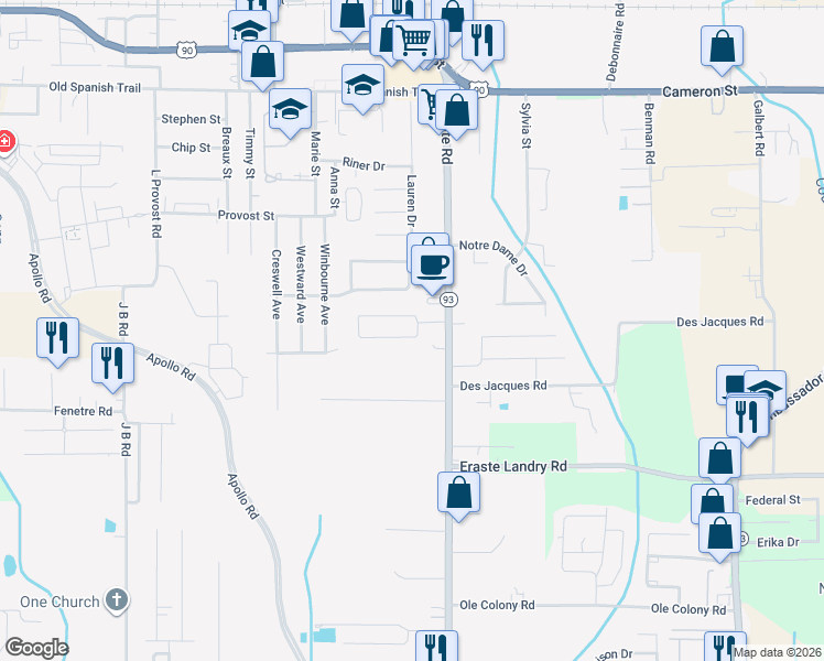 map of restaurants, bars, coffee shops, grocery stores, and more near 100 Harvest Pointe Circle in Lafayette
