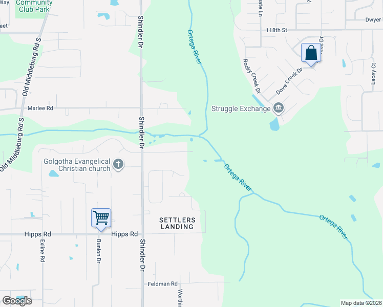 map of restaurants, bars, coffee shops, grocery stores, and more near 8707 Huntington Woods Circle North in Jacksonville