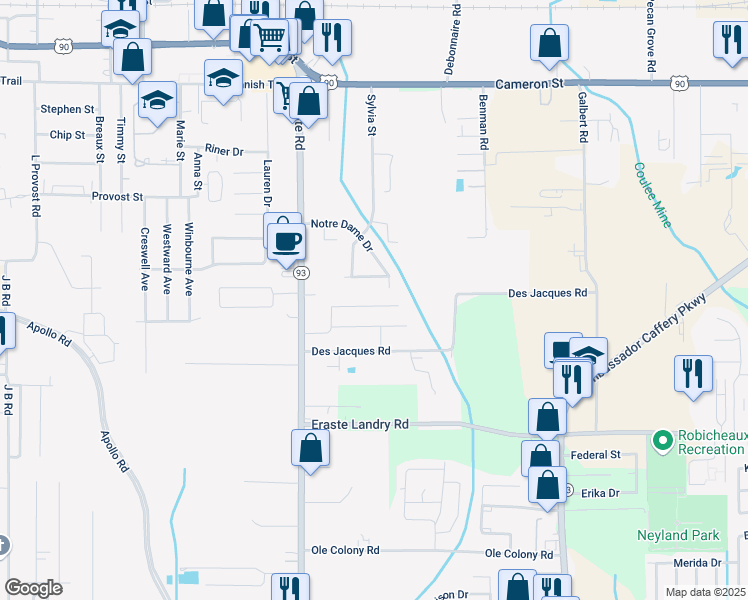 map of restaurants, bars, coffee shops, grocery stores, and more near 733 Westgate Road in Lafayette