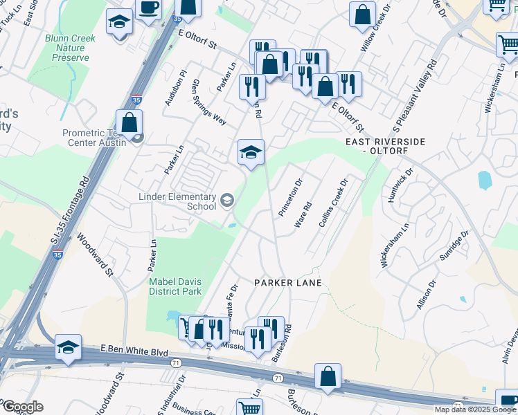 map of restaurants, bars, coffee shops, grocery stores, and more near 2901 Catalina Drive in Austin