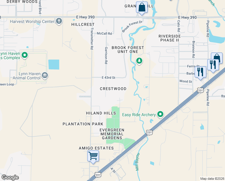 map of restaurants, bars, coffee shops, grocery stores, and more near 3635 Gaines St in Panama City