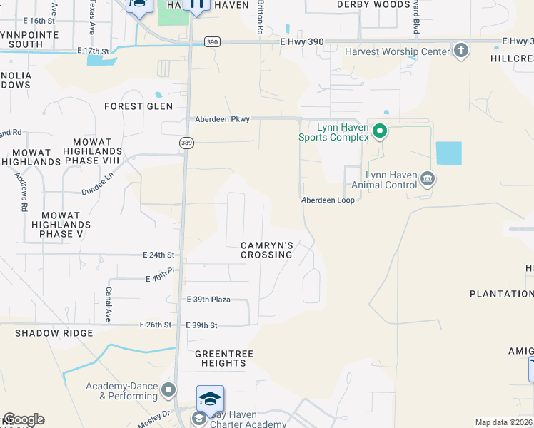 map of restaurants, bars, coffee shops, grocery stores, and more near 2207 Camryns Crossing in Panama City