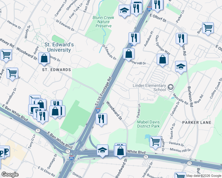 map of restaurants, bars, coffee shops, grocery stores, and more near 3209 N Interstate 35 Frontage Rd in Austin