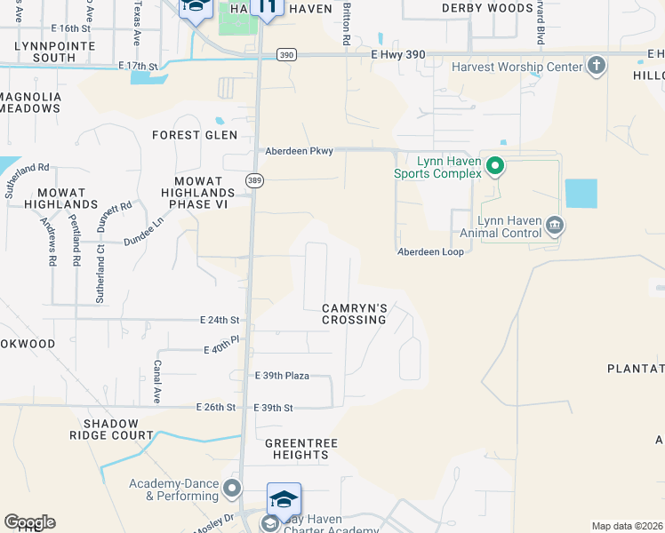 map of restaurants, bars, coffee shops, grocery stores, and more near 2202 Camryns Crossing in Panama City