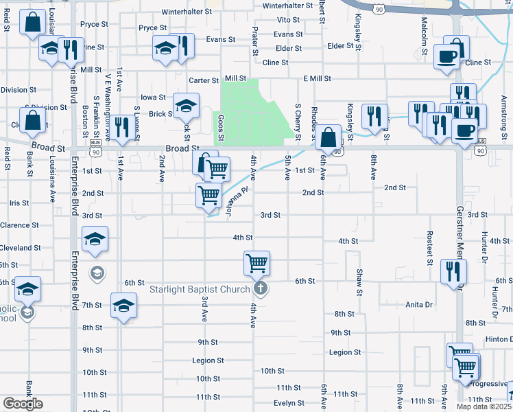 map of restaurants, bars, coffee shops, grocery stores, and more near 905 Johanna Place in Lake Charles